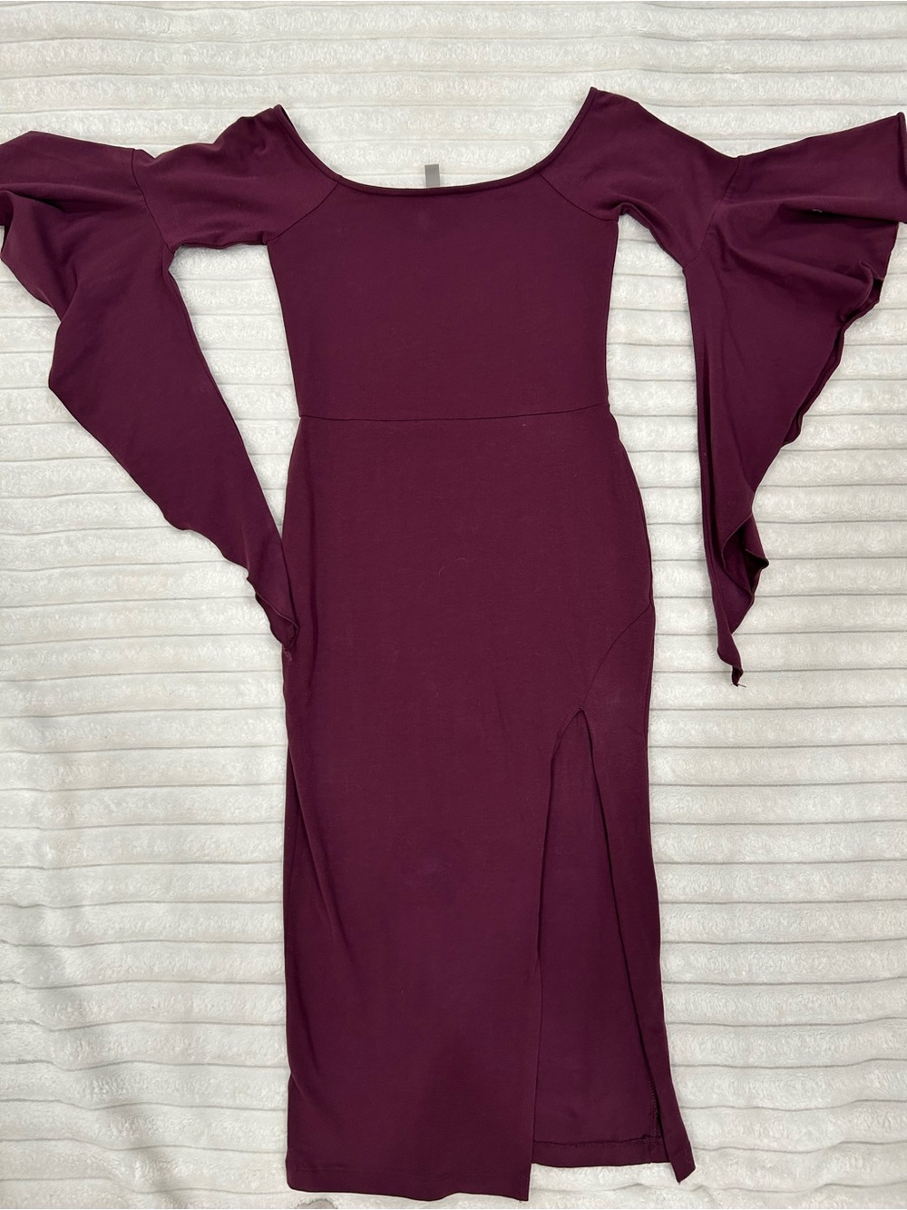 ASOS Burgundy Midi Dress with Dramatic Bell Sleeves